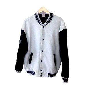Varsity Base Ball Jacket by Fruit Of The Loom Vintage Distressed Grey. Worn
